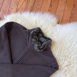 Mocha Brown Fleece Jacket with Faux Fur Collar